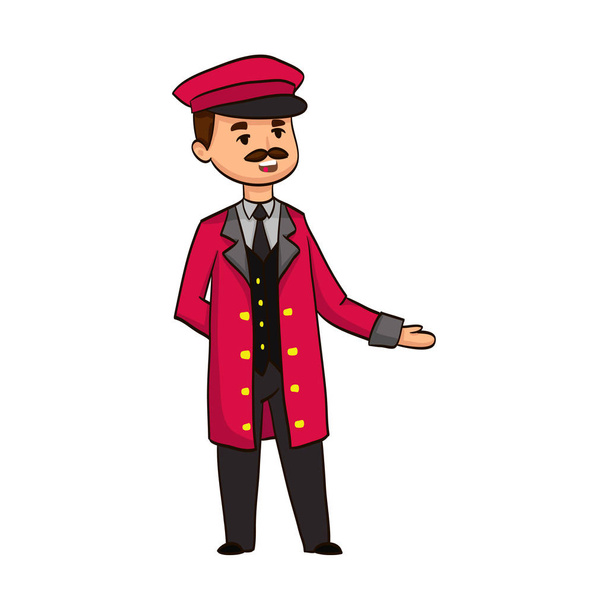 cartoon funny doorman in uniform - Вектор, зображення