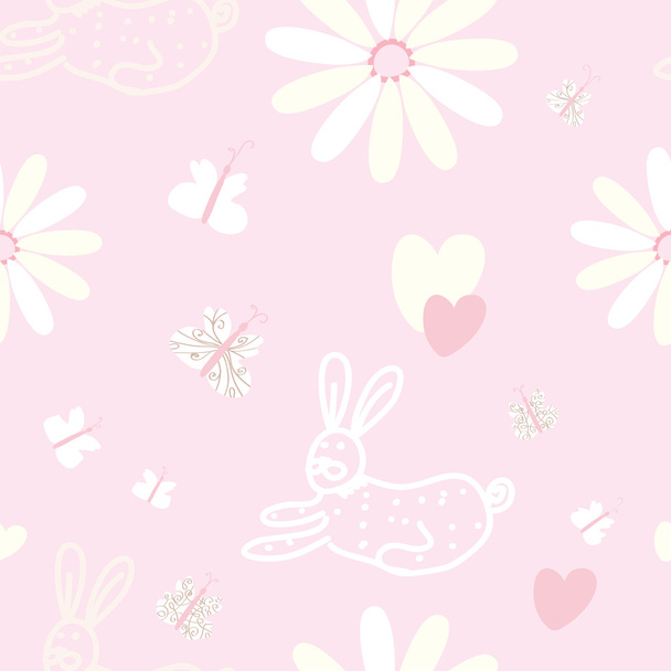 Baby seamless pink pattern with rabbit - Vektor, obrázek