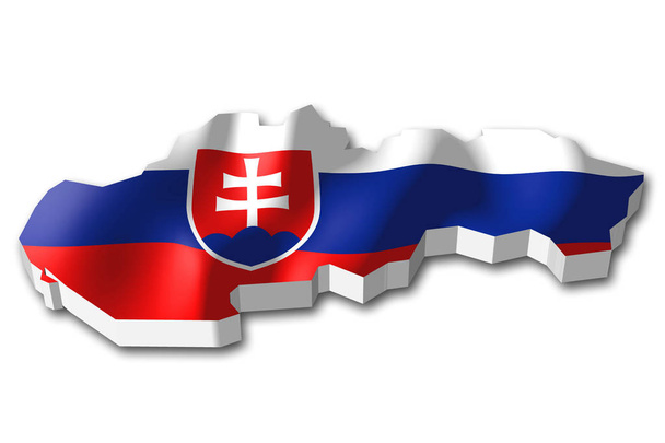 Bandera 3D y forma de frontera del país - Eslovaquia
 - Foto, Imagen