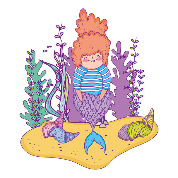 beautiful mermaid with seaweed fairytale character vector illustration design - Vector, Image