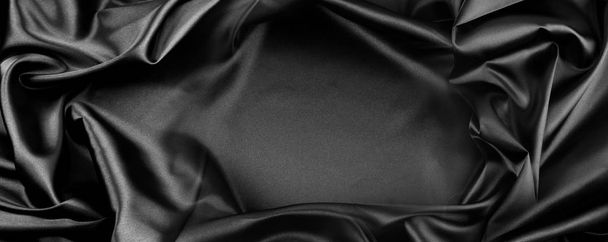 Primo piano di tessuto di seta nera increspata - Foto, immagini