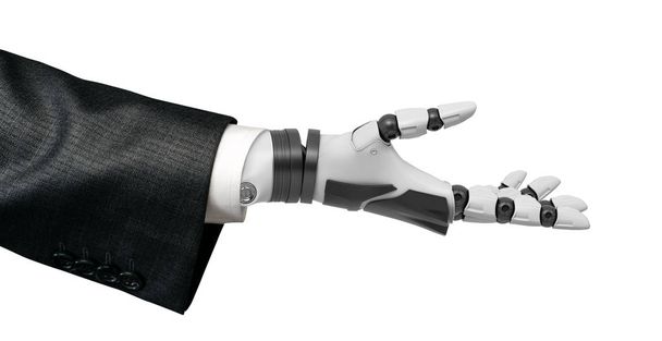 Robotic hand in business suit isolated on white background - Фото, изображение