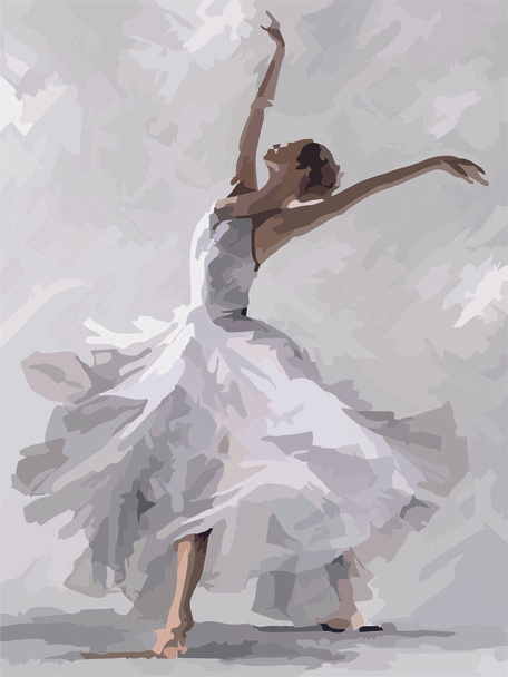 beautiful ballerina in a white long dress - Vector, Image