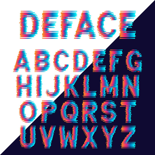 Lettere alfabetiche decorative con effetto glitch elettronico. Design del carattere vettoriale. - Vettoriali, immagini