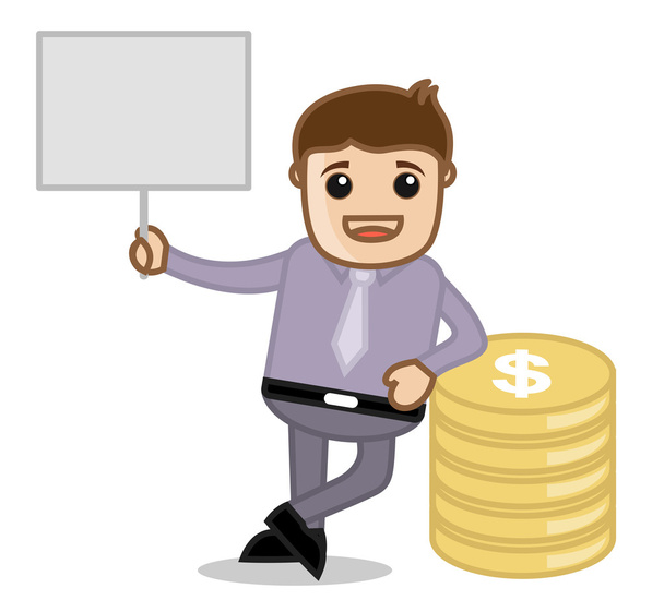 With Banner & Currency - Office and Business Cartoon Character Vector Illustration Concept - Вектор, зображення
