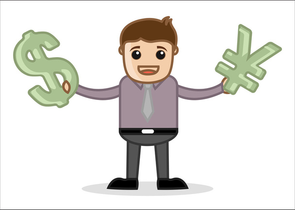Simbolo di valuta in possesso - Concetto di illustrazione vettoriale del personaggio del cartone animato per ufficio e affari
 - Vettoriali, immagini