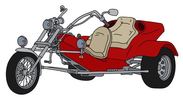 die Handzeichnung eines roten schweren Motorrad-Dreirads - Vektor, Bild