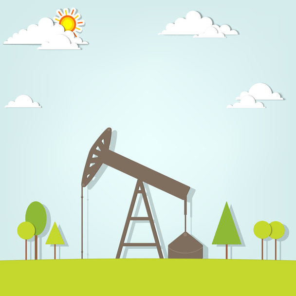 Landscape with oil pump - Vector, Image