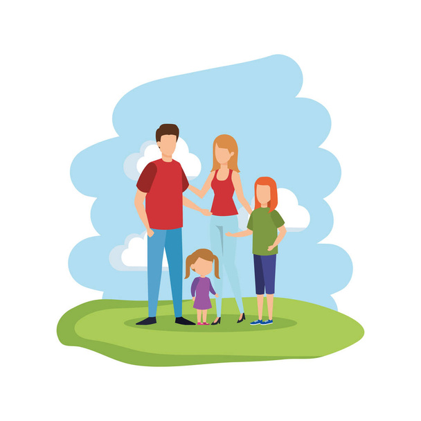 padres pareja con hijas personajes vector ilustración diseño
 - Vector, Imagen