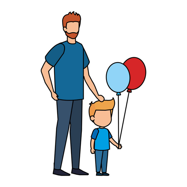 father with son and balloons helium vector illustration design - Vector, Image