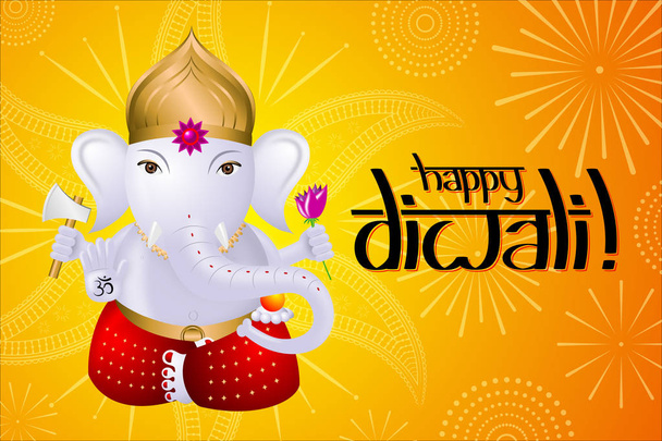 Ganesha ile mutlu Diwali kartı - Fotoğraf, Görsel
