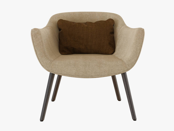Beżowy fotel z poduszką brązowy na białym tle renderowania 3d - Zdjęcie, obraz