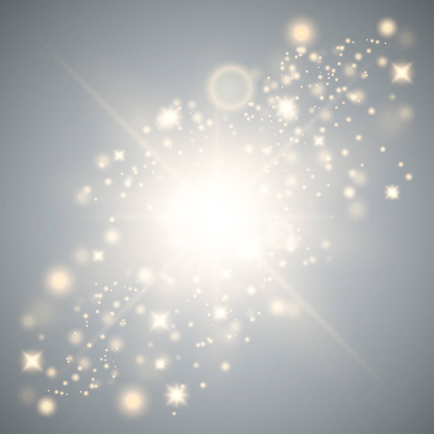 Glowing Light Stars with Sparkles. Golden Light effect.   - Vector, Image