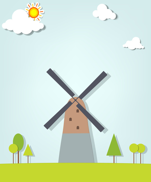Landschaft mit einer Windmühle - Vektor, Bild