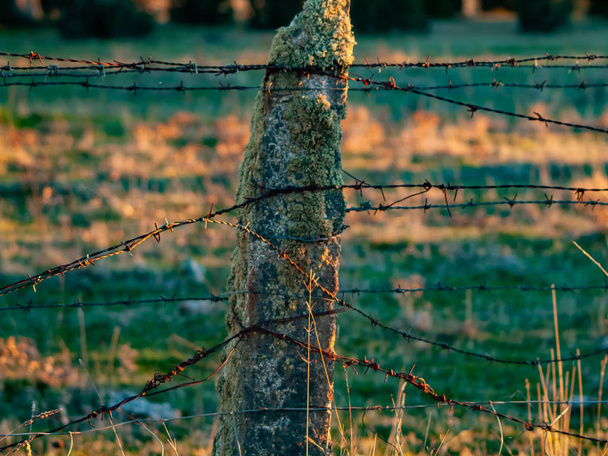 cerca com fio no campo, Salamanca, Espanha
 - Foto, Imagem