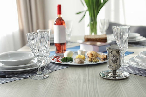 Table served for Passover (Pesach) Seder indoors - Fotó, kép
