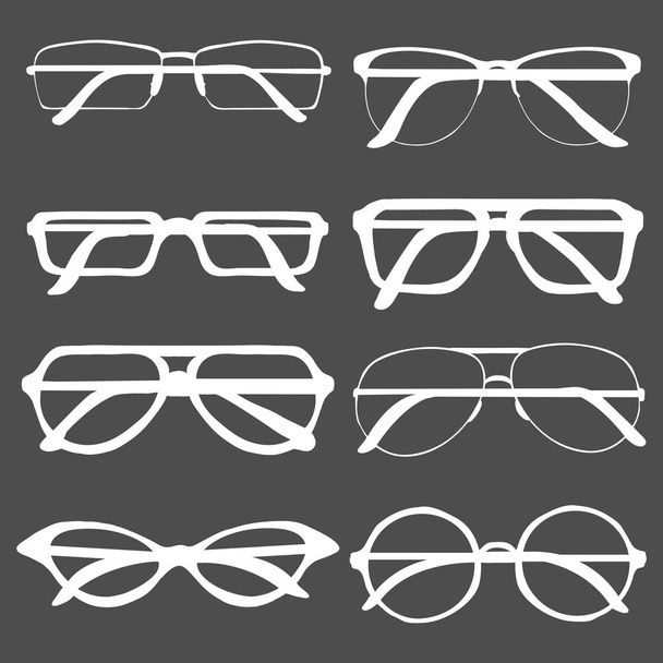 Vector Set of White Glasses Rims Silhouettes on Black Background - Vector, Image