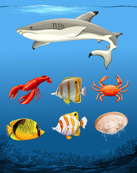 Sok hal a víz alatti téma illusztráció - Vektor, kép