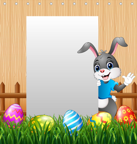Coniglietto di Pasqua mano ondulante con segno bianco
 - Vettoriali, immagini