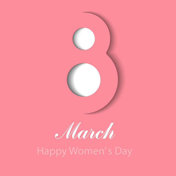 March 8 symbol in paper cut style with shadows. International Women is day pink background. Vector illustration. Place for your text. - Vektor, obrázek