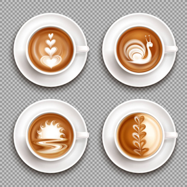 Latte Art Top View Icon Set - Vector, Image