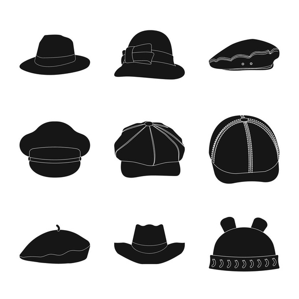 Vector design of headgear and cap logo. Set of headgear and accessory vector icon for stock. - Вектор,изображение