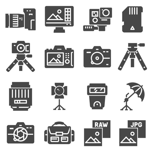 Набір піктограм фотографій. Цифрове обладнання для фотоапаратів. Ілюстрація EPS10
 - Вектор, зображення