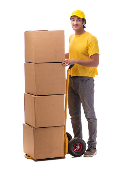 Jovem mensageiro masculino com caixa
 - Foto, Imagem