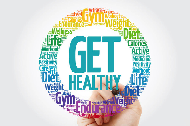 Get Healthy circle stamp word cloud with marker, health concept - Foto, imagen