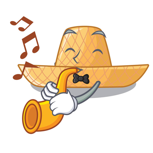 With trumpet straw hat in a wooden cartoon vector illustartion - Vecteur, image