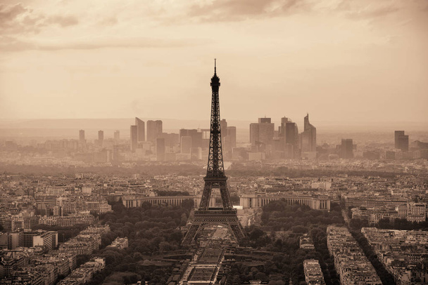 Parijs stad uitzicht op het dak met Eiffeltoren zwart-wit.  - Foto, afbeelding