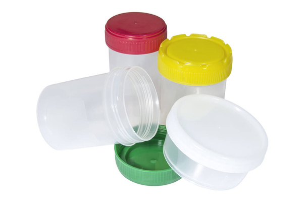 Lékařské plastové kontejnery s vícebarevné čepice pro sběr biologického materiálu  - Fotografie, Obrázek