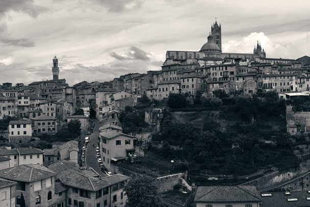 Сиена и колокольня Торре-дель-Манджа с историческими зданиями. Италия - Фото, изображение