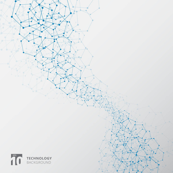 Esagoni blu astratti con elementi della struttura di collegamento della tecnologia dei nodi su sfondo bianco. Illustrazione vettoriale - Vettoriali, immagini
