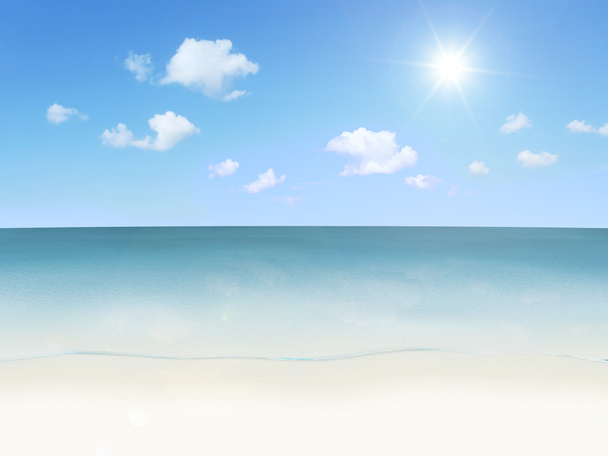 雲と太陽と美しい海の風景の 3 d イラストレーション - 写真・画像