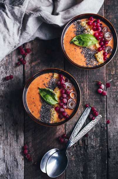 Smoothie bowl on wooden background, selective focus - Photo, Image