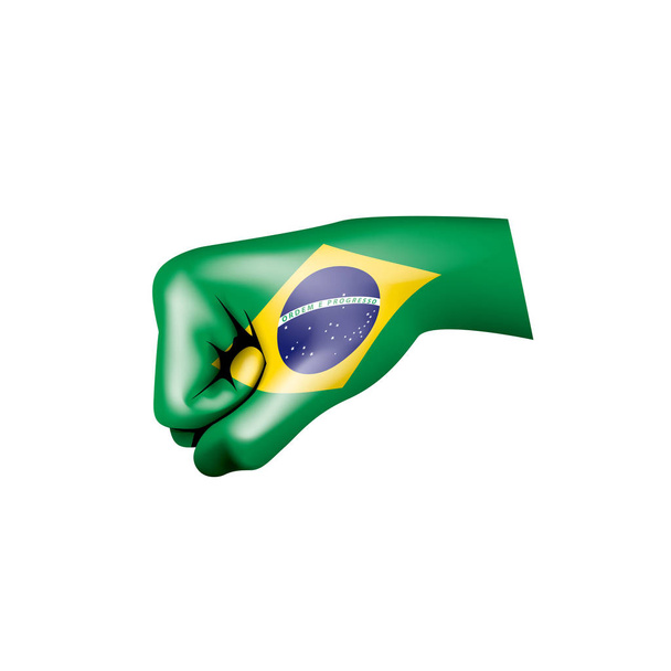 Brazília zászló és kézzel a fehér háttér előtt. Vektoros illusztráció - Vektor, kép