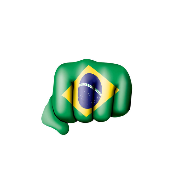 Flaga Brazylii i ręka na białym tle. Ilustracja wektorowa - Wektor, obraz