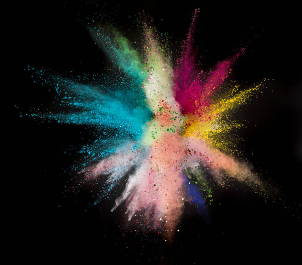 Colored powder explosion on black background. - Foto, afbeelding