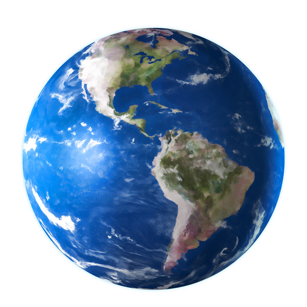 Terra planeta azul isolado em fundo branco. Aquarela, ilustração 3D
. - Foto, Imagem