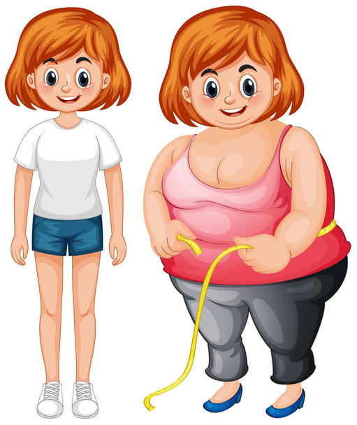 Dziewczyna z slim i tłuszczu ciała ilustracja - Wektor, obraz