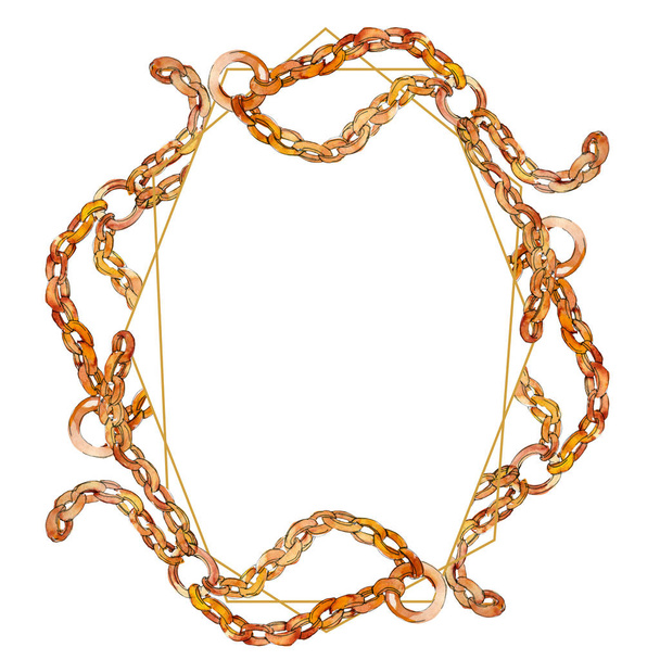 Golden chain belt fashion glamour illustration in a watercolor style background. Frame border ornament square. - Fotó, kép