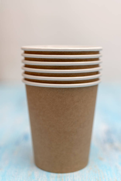 Brown disposable paper cups for drinks. - Photo, Image
