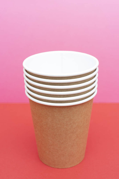 Brown disposable paper cups for drinks. - Photo, Image