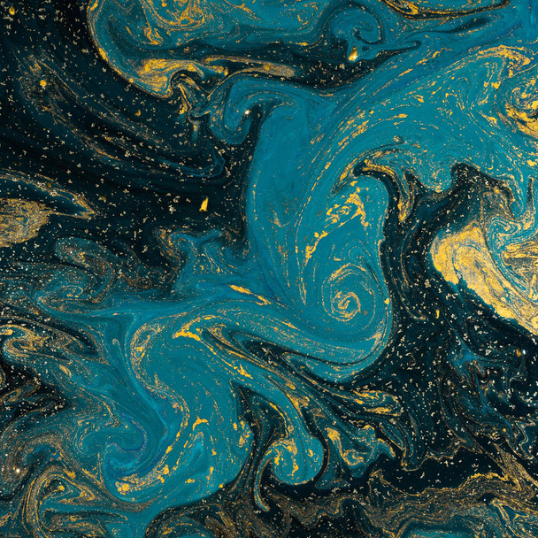 Abstract blue paint background with golden glitter powder  - Foto, Bild