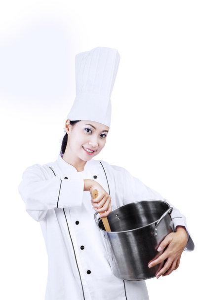 Chef and pan isolated - Valokuva, kuva