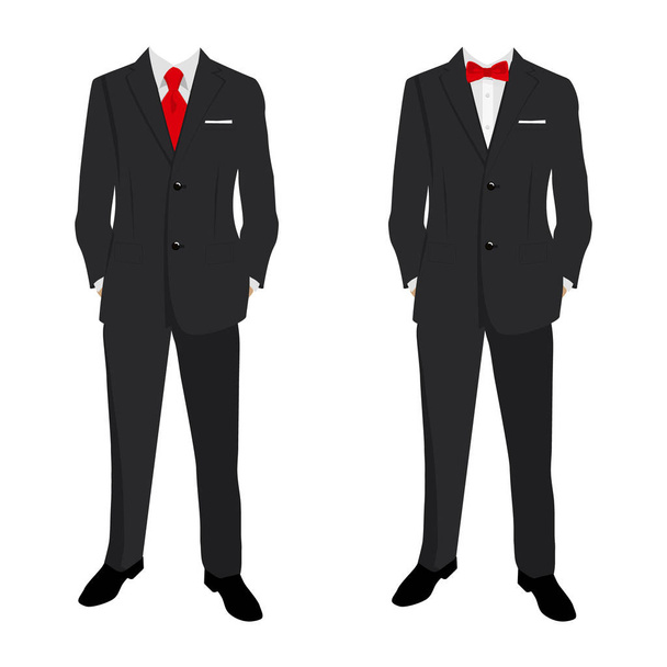 Wedding men's suit and tuxedo. Collection. Raster illustration. - 写真・画像