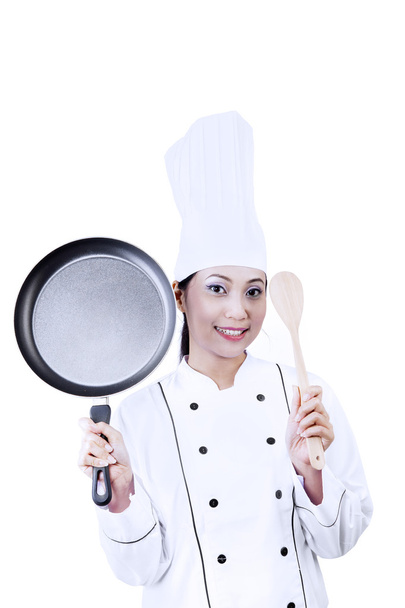 Chef with saucepan isolated - Фото, зображення