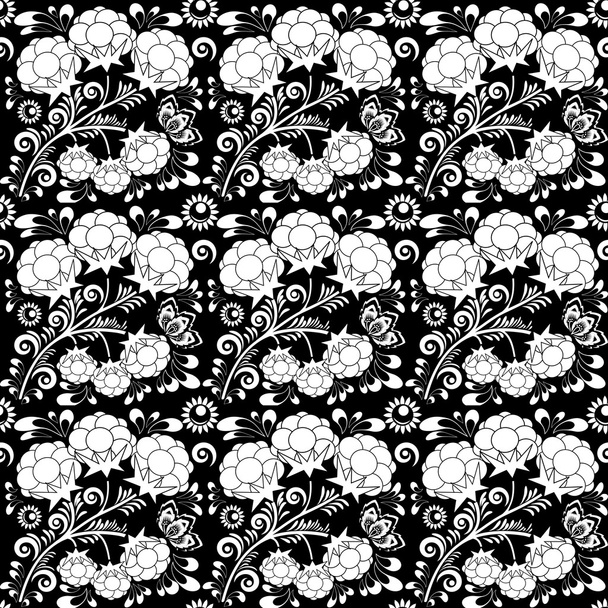 Seamless monochrome floral pattern 11 - Вектор,изображение