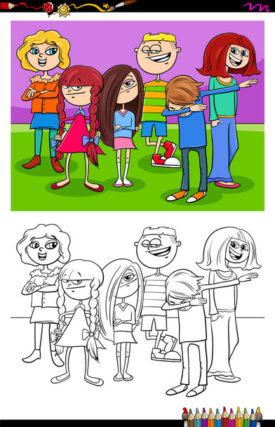 Illustration de dessins animés d'enfants et d'adolescents Coloriage Activité du livre - Vecteur, image